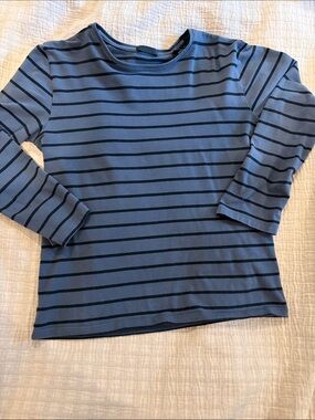 ATM Anthony Thomas Melillo Gray and Black Striped Long-Sleeve Crop Tee